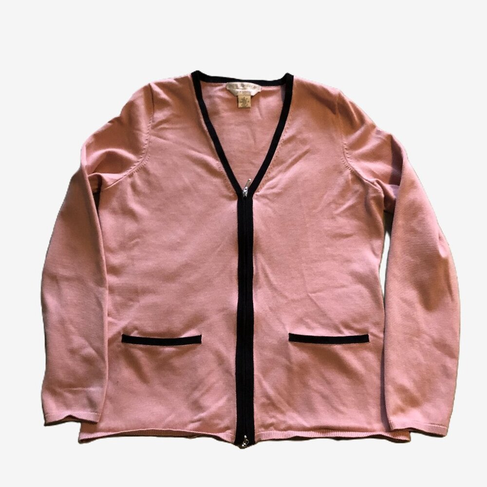 Vintage Petite Sophisticate Pink & Black Silk Blend Zip Cardigan | *Size is 1P